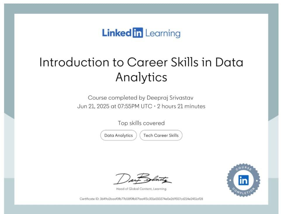 Introduction to Career Skills in Data Analytics (LinkedIn)